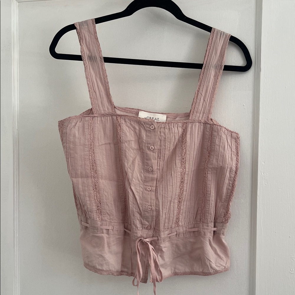 THE GREAT. Blush Pink Sleeveless Blouse